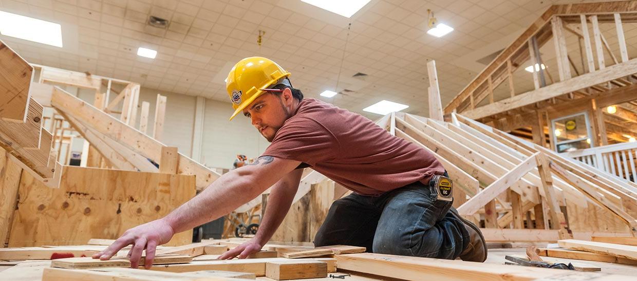 Students working on a construction project